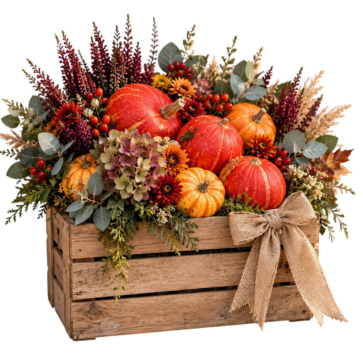 Luxury Autumn Pumpkin Arrangement in Wooden Box - Florist London