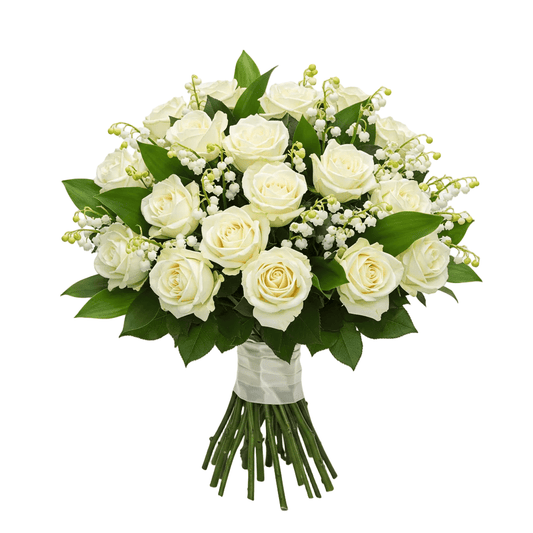 Luxury Bouquet of Lily of the Valley and White Roses - Florist London