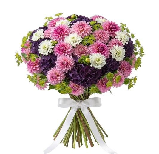 Luxury Bouquet of Purple Hydrangea and Dahlia with Scabiosa - Florist London