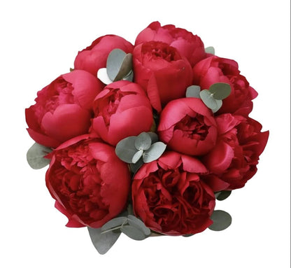 Luxury Bouquet of Red Peonies with Eucalyptus - Florist London