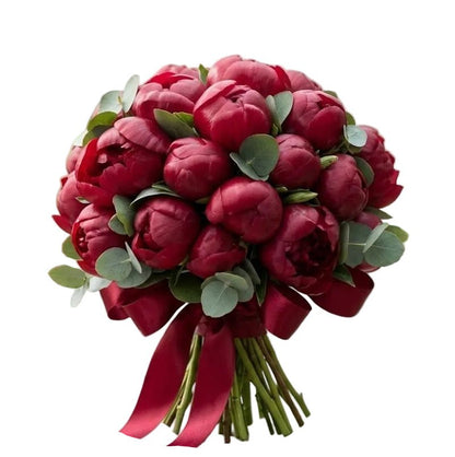 Luxury Bouquet of Red Peonies with Eucalyptus - Florist London