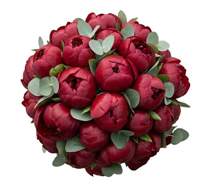 Luxury Bouquet of Red Peonies with Eucalyptus - Florist London