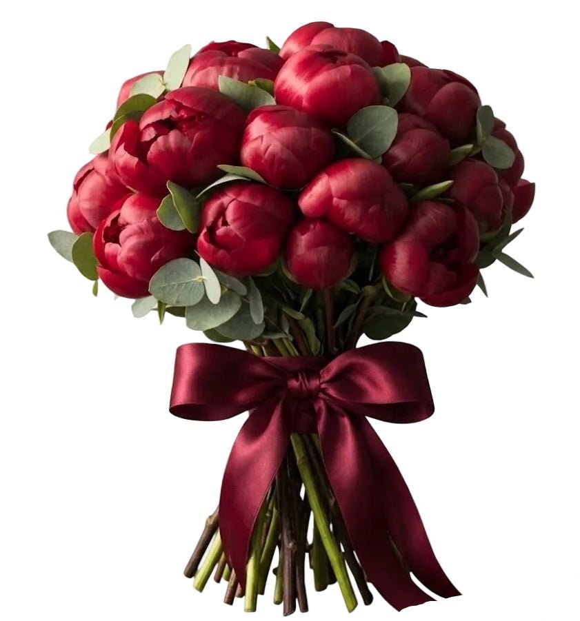 Luxury Bouquet of Red Peonies with Eucalyptus - Florist London