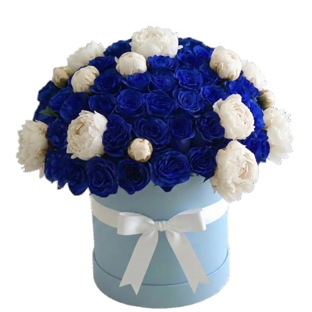 Luxury Box of Blue Roses and Peonies - Florist London