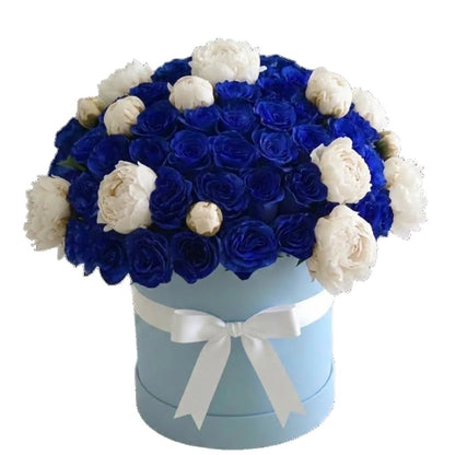 Luxury Box of Blue Roses and Peonies - Florist London