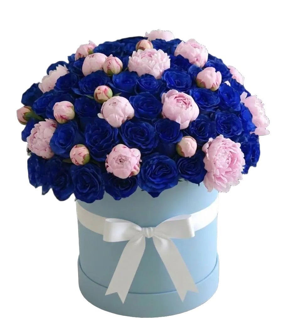 Luxury Box of Blue Roses and Peonies - Florist London