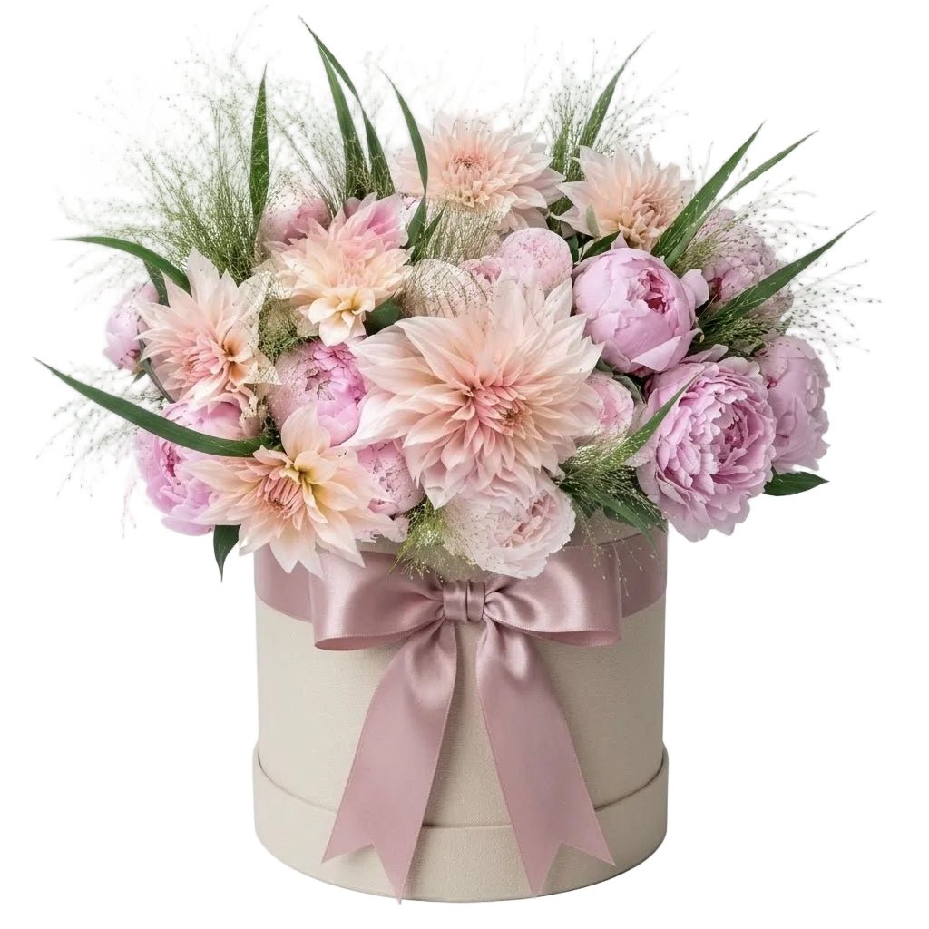 Luxury Box of Caffe Latte Dahlia and Peonies - Florist London