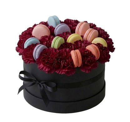 Luxury Box of Carnations with Macaroons - Florist London