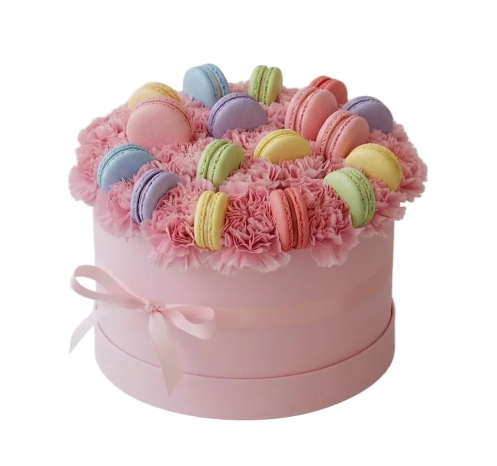 Luxury Box of Carnations with Macaroons - Florist London