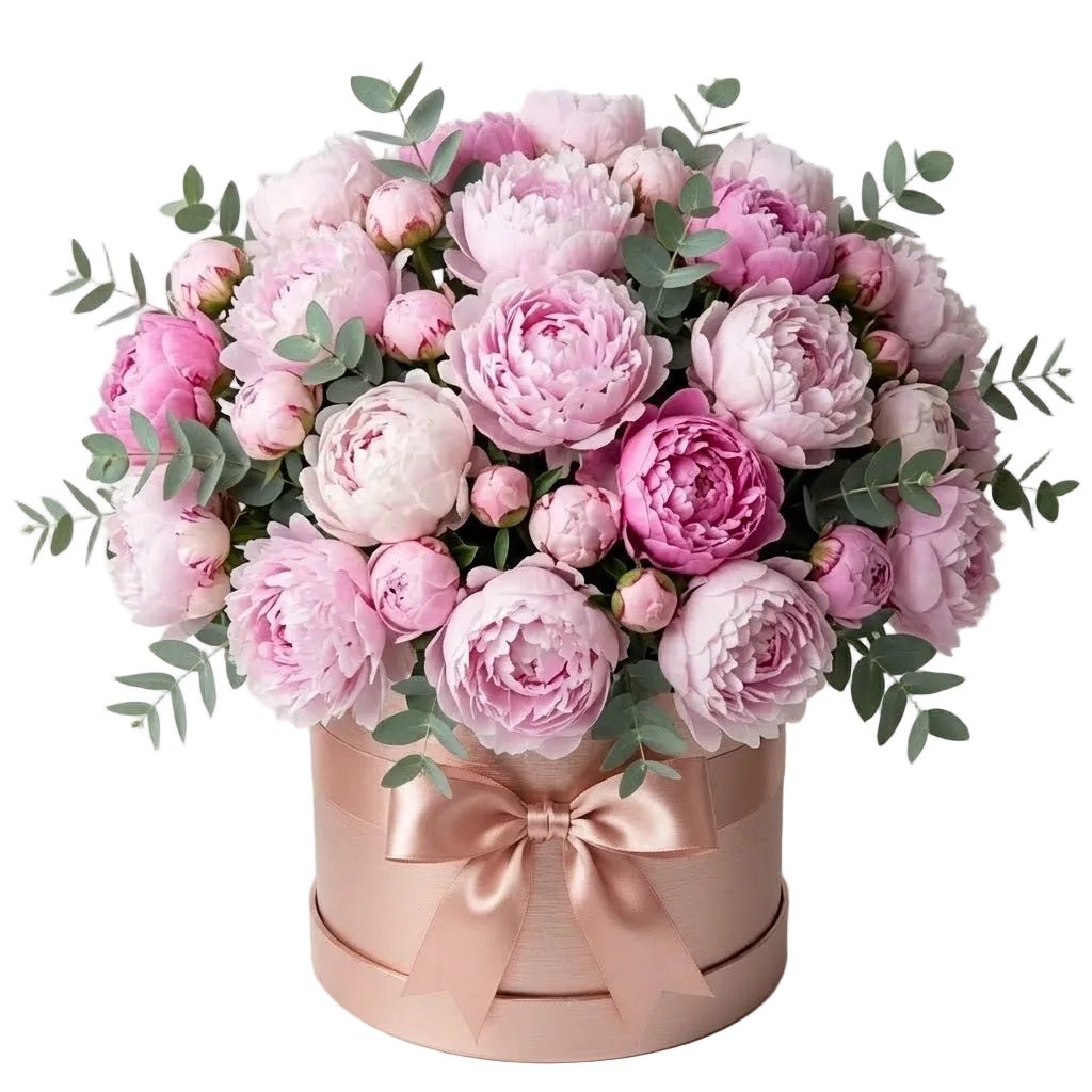 Luxury Box of Pink Peonies with Eucalyptus - Florist London