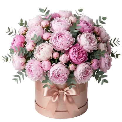 Luxury Box of Pink Peonies with Eucalyptus - Florist London