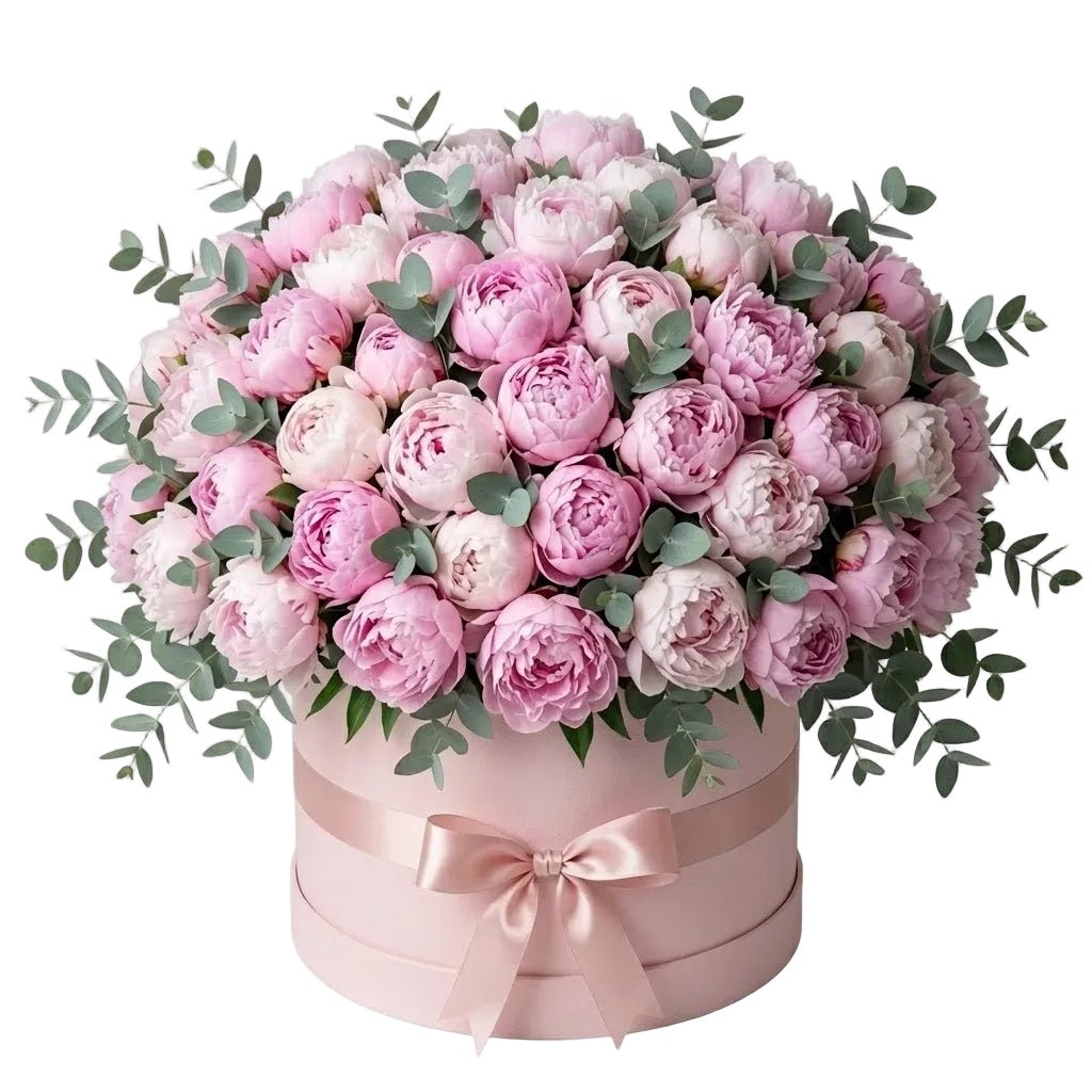 Luxury Box of Pink Peonies with Eucalyptus - Florist London