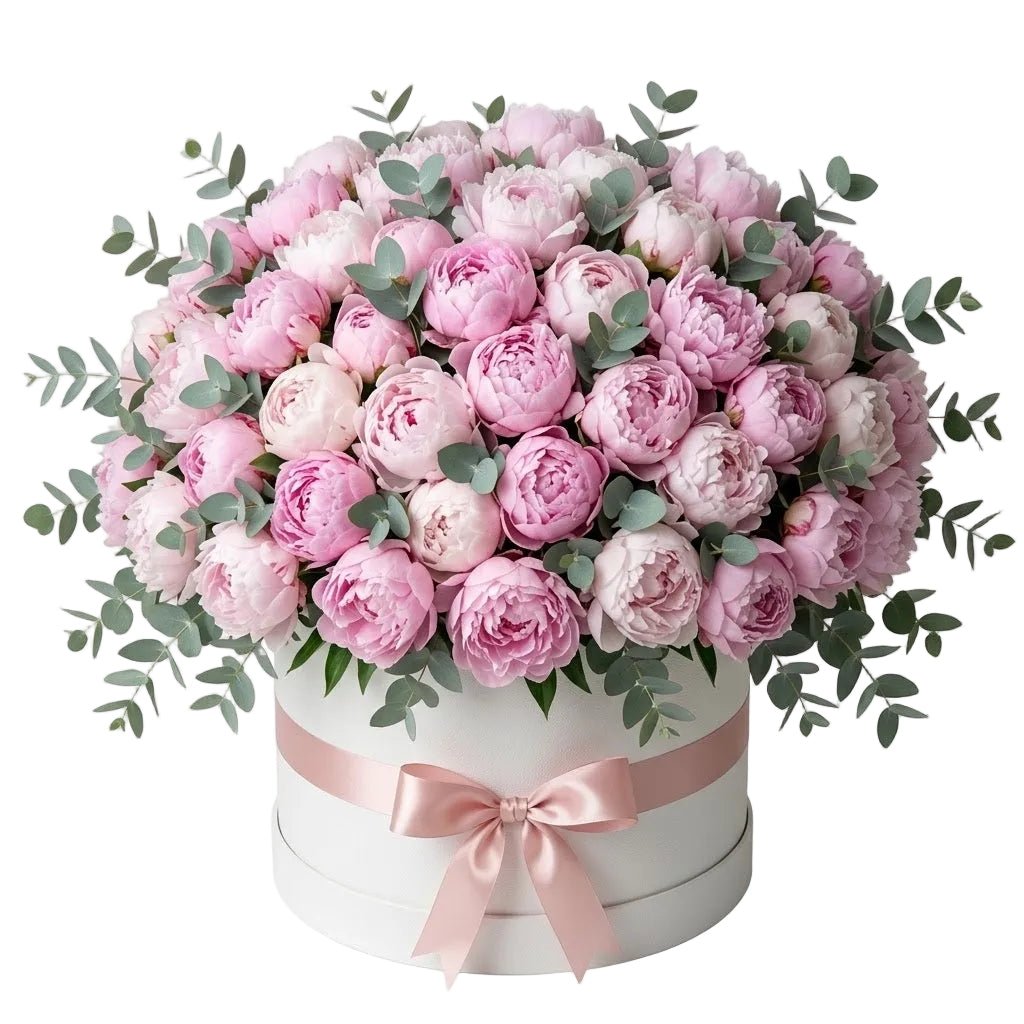 Luxury Box of Pink Peonies with Eucalyptus - Florist London