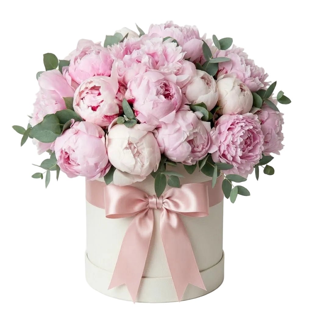 Luxury Box of Pink Peonies with Eucalyptus - Florist London