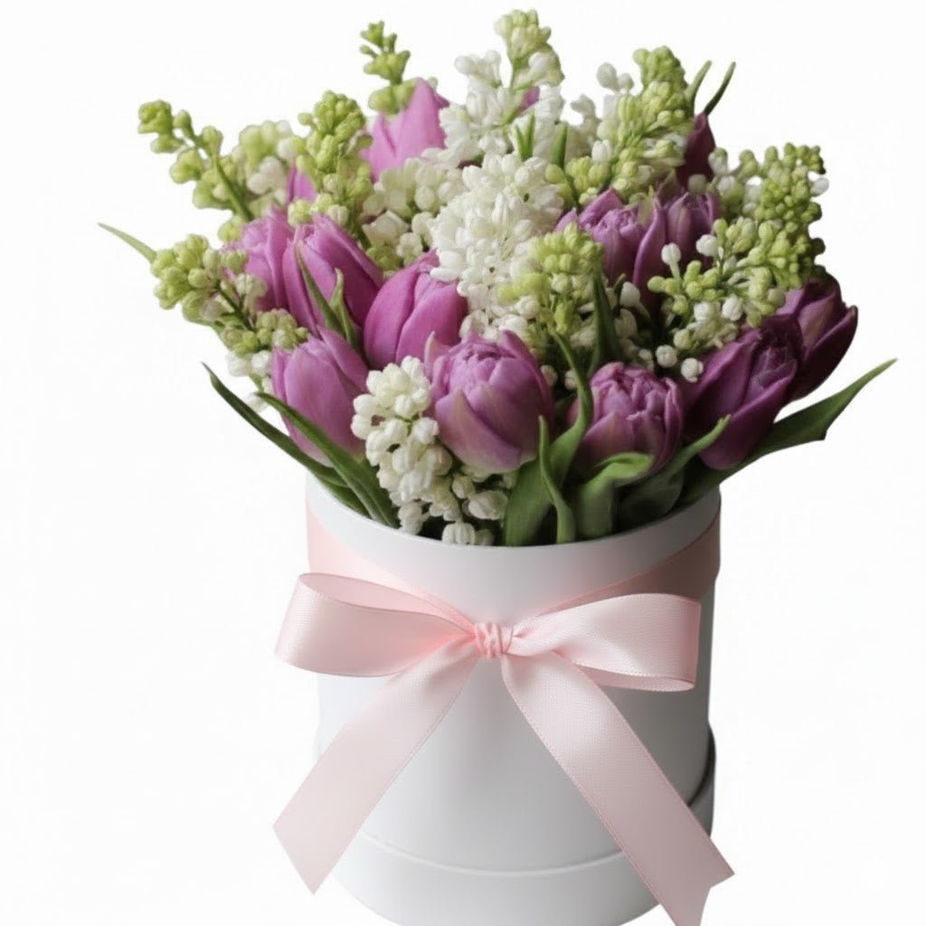 Luxury Box of Tulips and Lilac - Florist London
