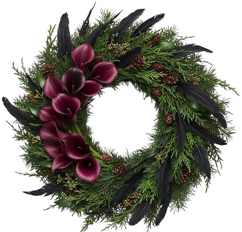 Luxury Burgundy Calla Lily and Feather Door Wreath