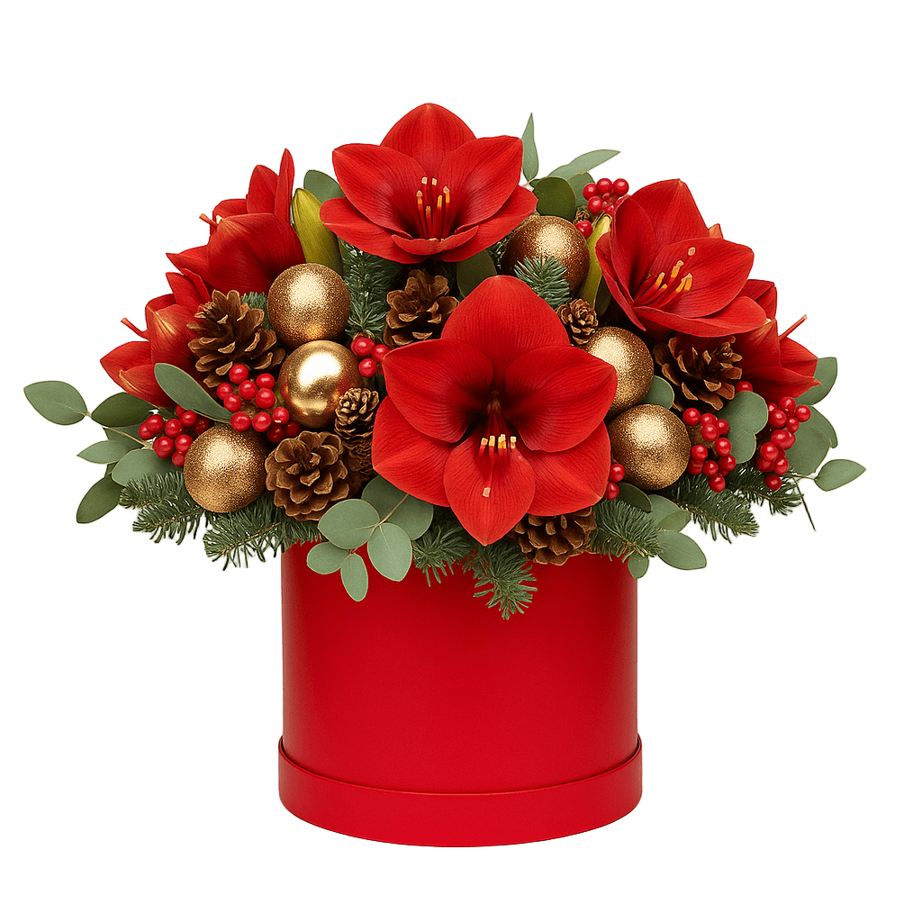 Luxury Christmas Flower Box of Red Amaryllis - Florist London