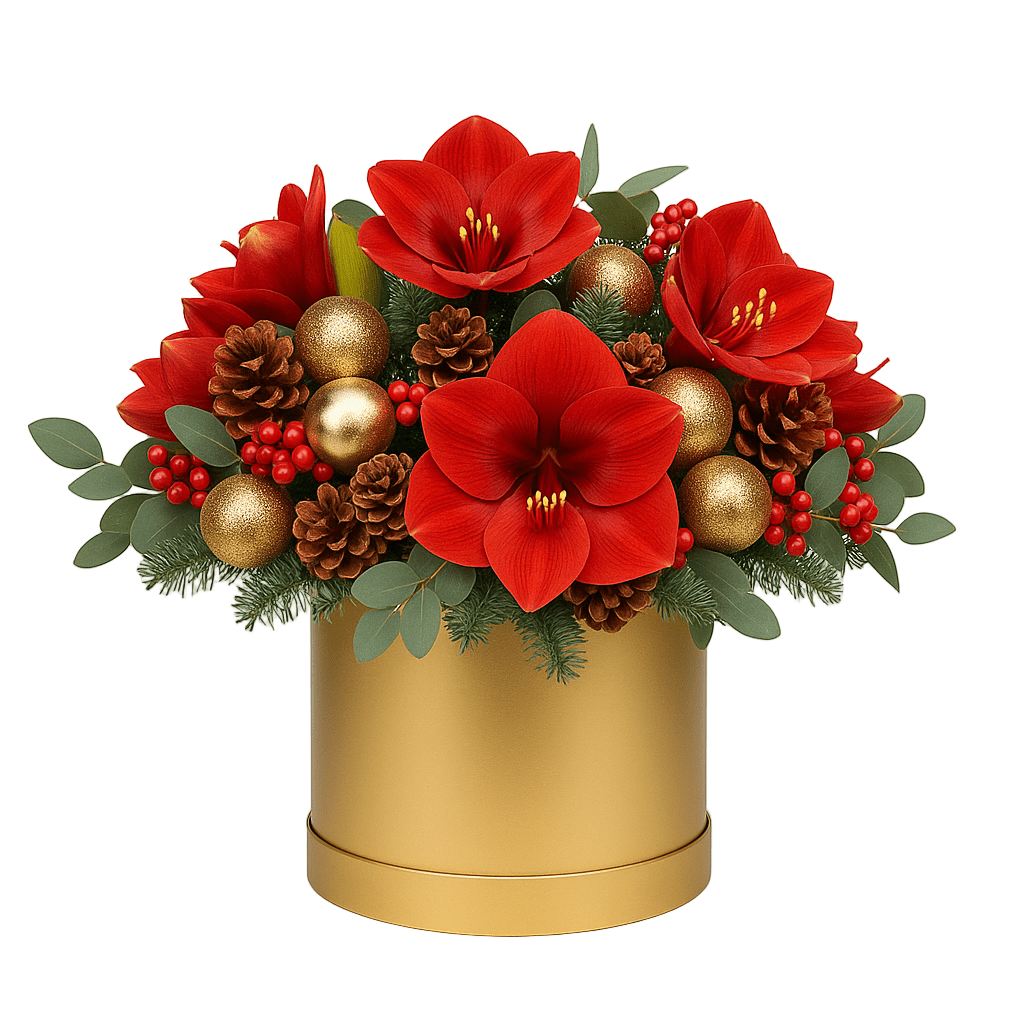 Luxury Christmas Flower Box of Red Amaryllis - Florist London