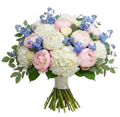 Luxury Hydrangea and Peonies with Forget - Me - Not Bouquet - Florist London