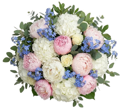 Luxury Hydrangea and Peonies with Forget - Me - Not Bouquet - Florist London