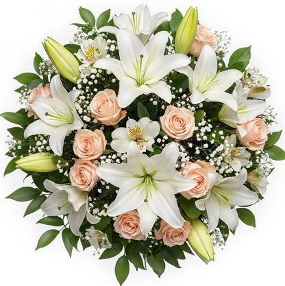 Luxury Lily and Pink Roses and Gypsophila - Florist London