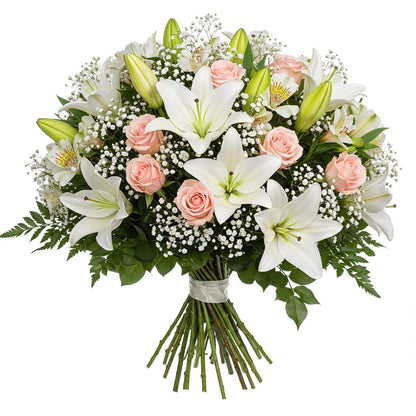 Luxury Lily and Pink Roses and Gypsophila - Florist London