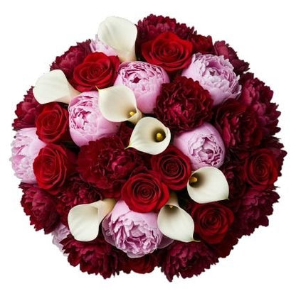 Luxury Pink and Red Peonies with Calla Lily Bouquet - Florist London