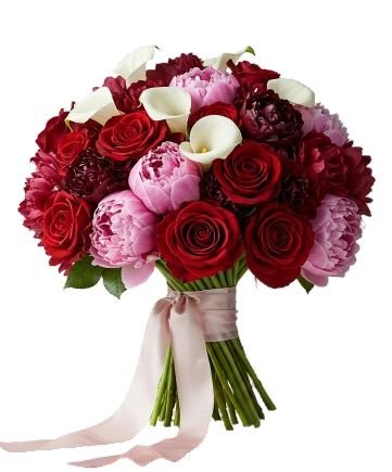 Luxury Pink and Red Peonies with Calla Lily Bouquet - Florist London