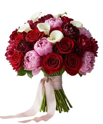Luxury Pink and Red Peonies with Calla Lily Bouquet