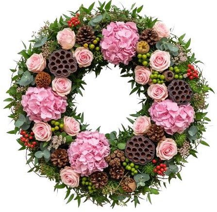 Luxury Pink Blooms Door Wreath - Florist London