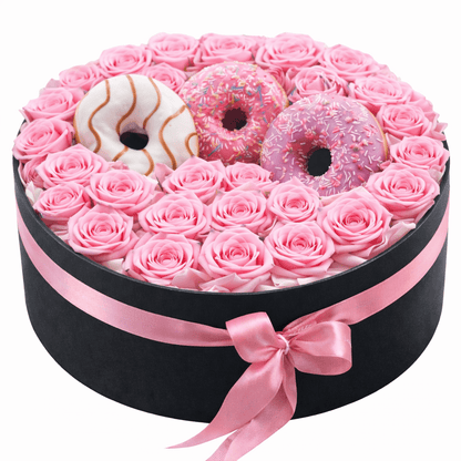 Luxury Sweet Box Of Roses with Doughnut - Florist London