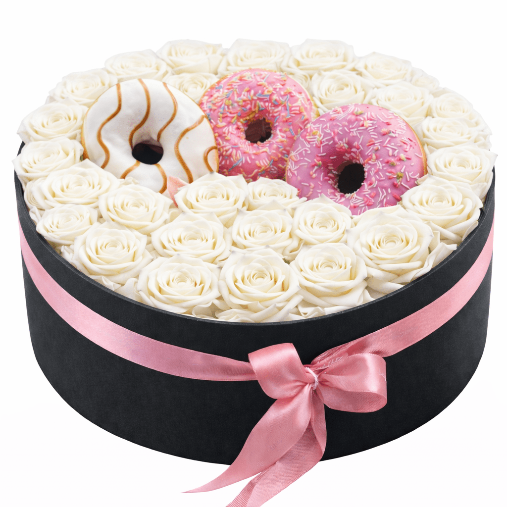 Luxury Sweet Box Of Roses with Doughnut - Florist London
