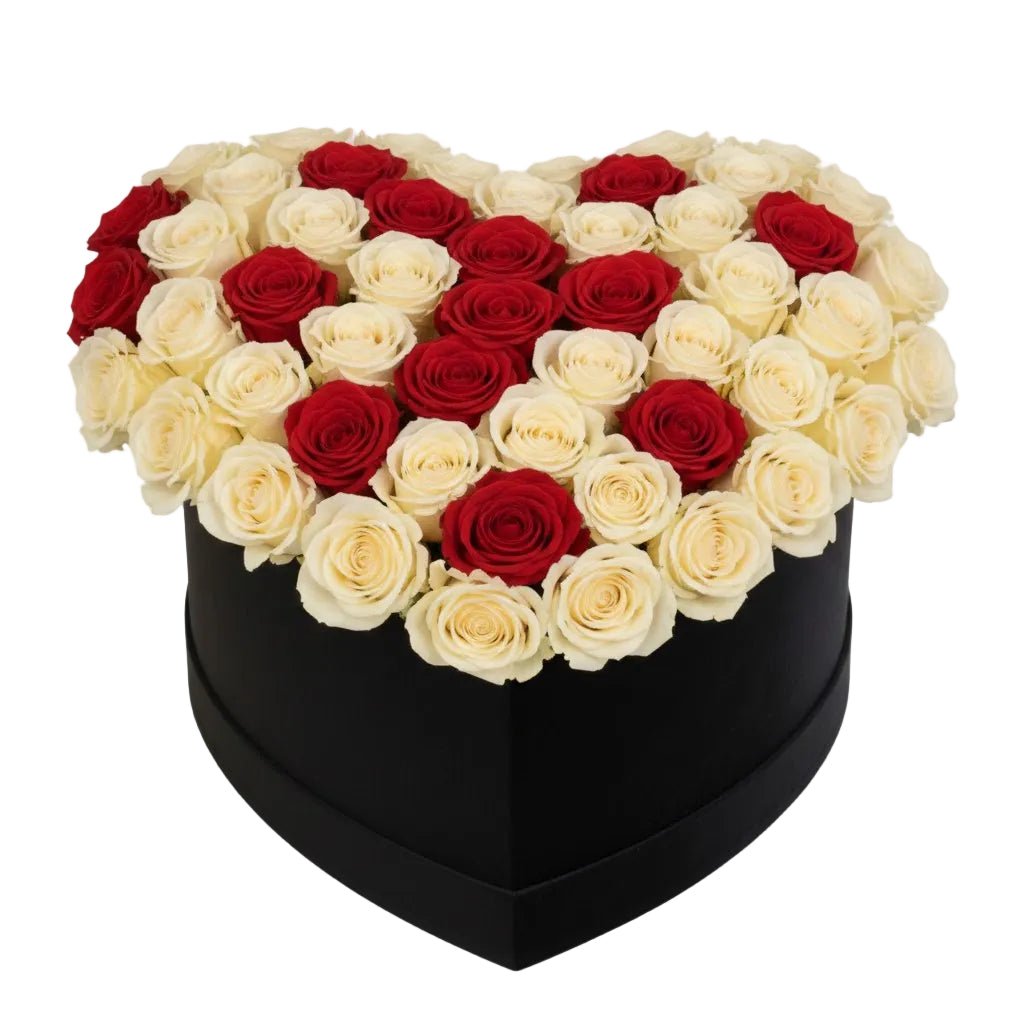 Luxury White and Red Roses Box - Florist London