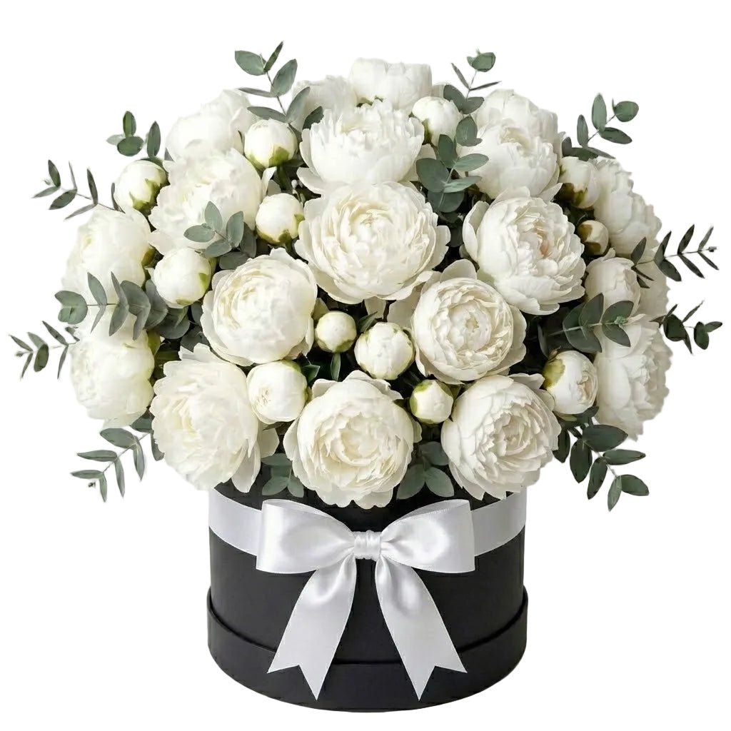 Luxury White Peonies Box with Eucalyptus - Florist London