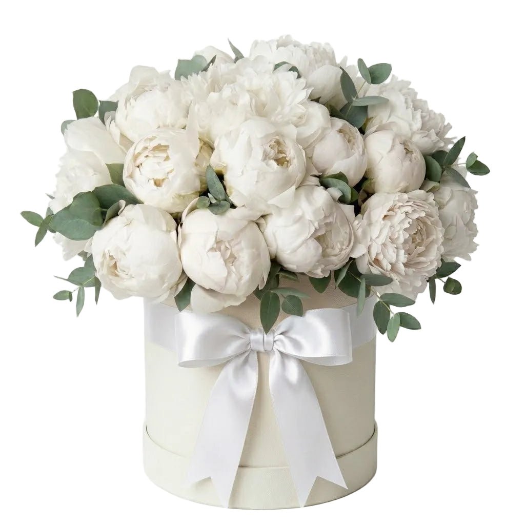 Luxury White Peonies Box with Eucalyptus - Florist London