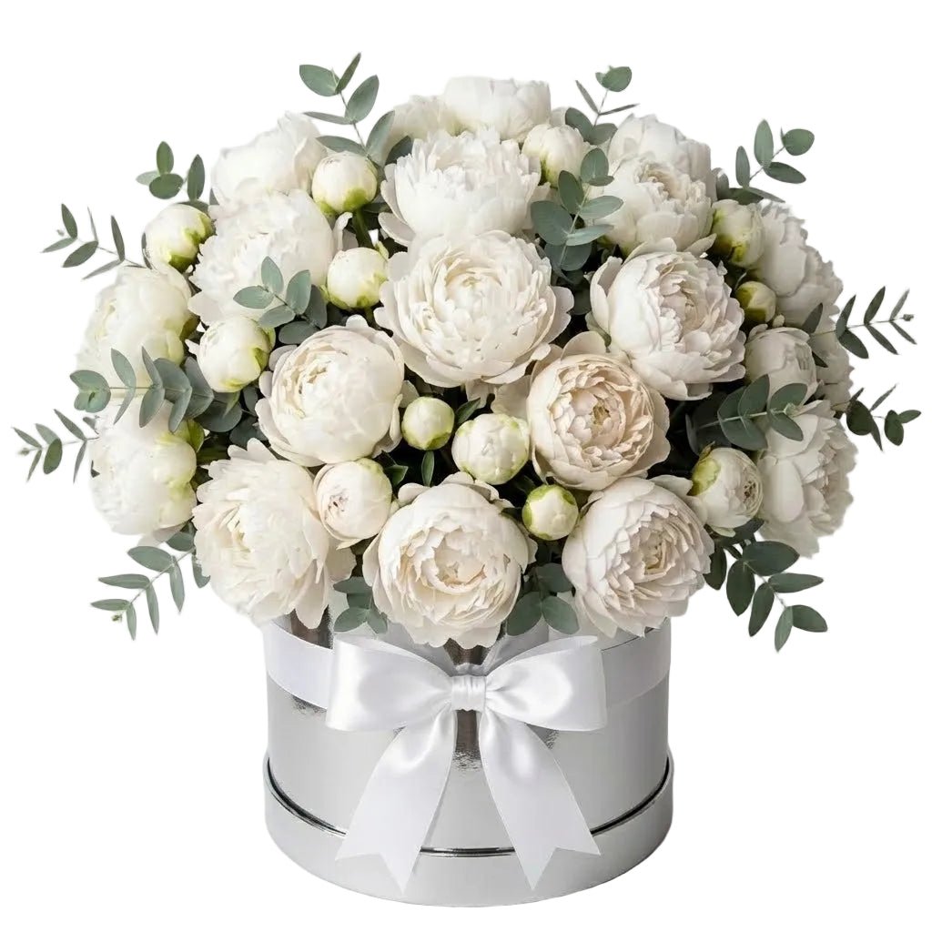 Luxury White Peonies Box with Eucalyptus - Florist London