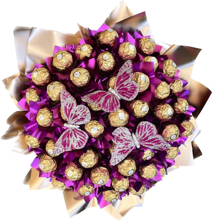 Magenta and Gold Bouquet of Chocolates with Butterfly - Florist London
