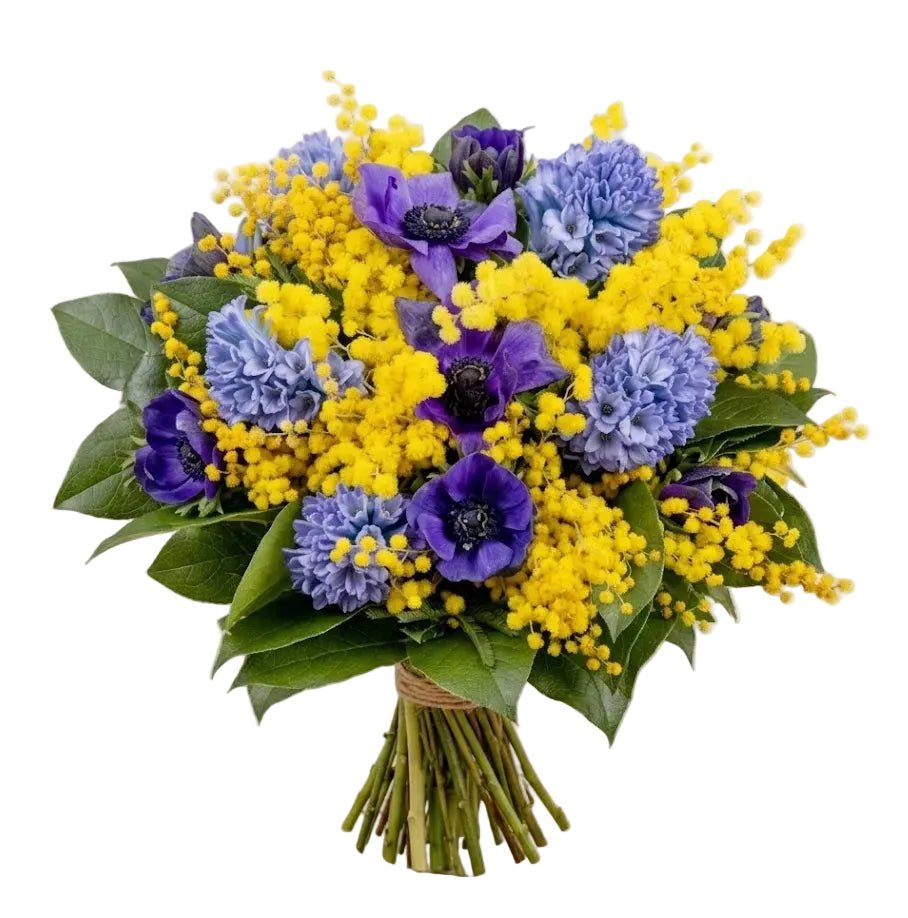 Mimosa with Blue Bouquet - Florist London