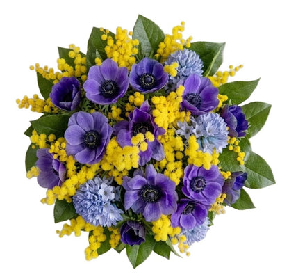 Mimosa with Blue Bouquet - Florist London