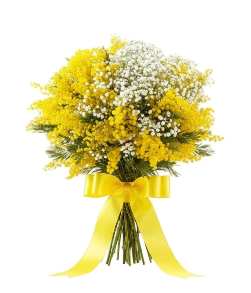 Mimosa with Gypsophila Pretty Bouquet - Florist London