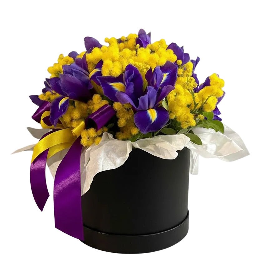 Mimosa with Irises Cute Box - Florist London