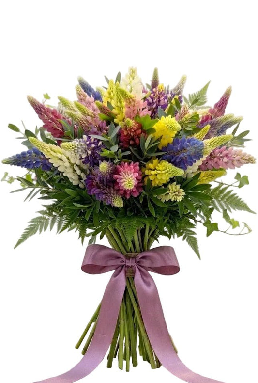 Multicoloured Bouquet of Lupinus with Greenery - Florist London