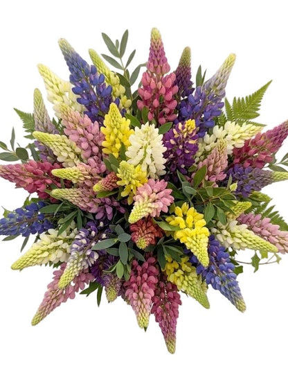 Multicoloured Bouquet of Lupinus with Greenery - Florist London