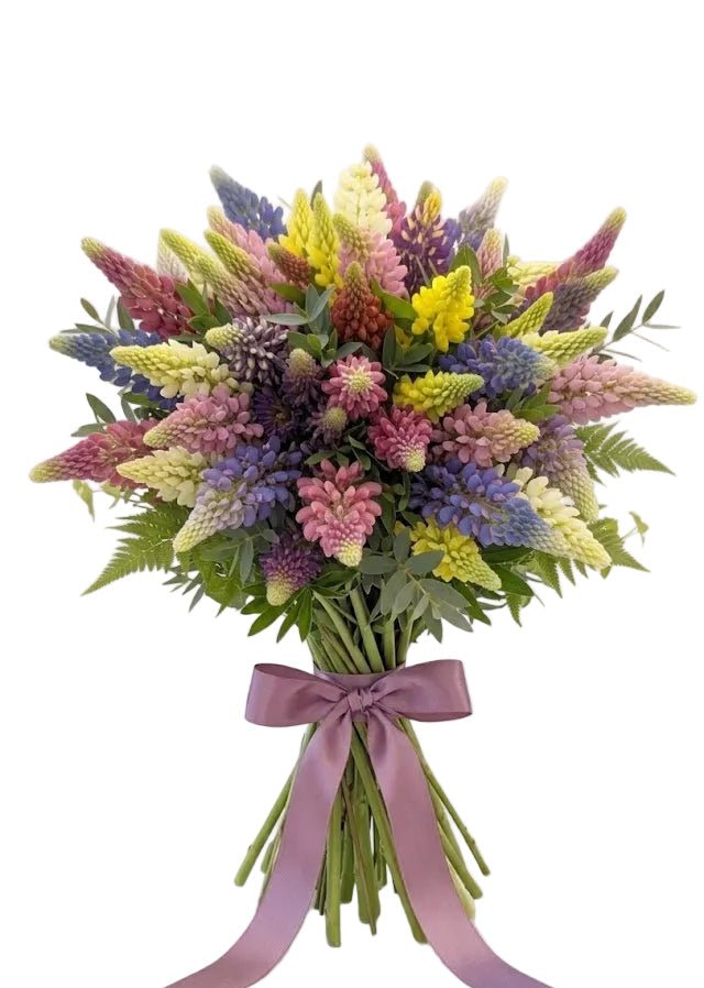 Multicoloured Bouquet of Lupinus with Greenery - Florist London