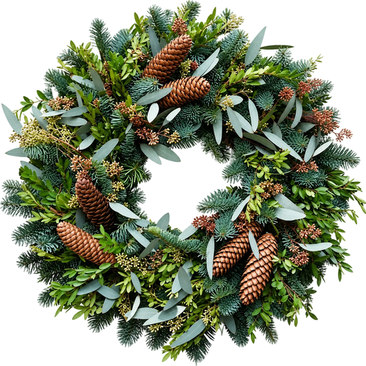 Natural Door Wreath with Cones - Florist London