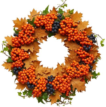 Oak Leaves and Orange Berries Door Wreath