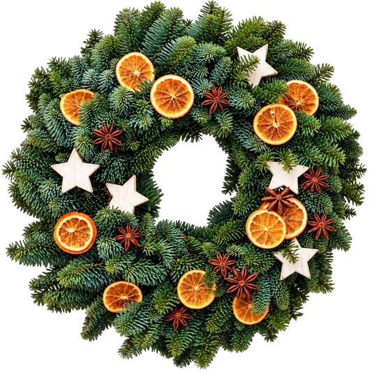 Orange and Christmas Decorations Wreath - Florist London
