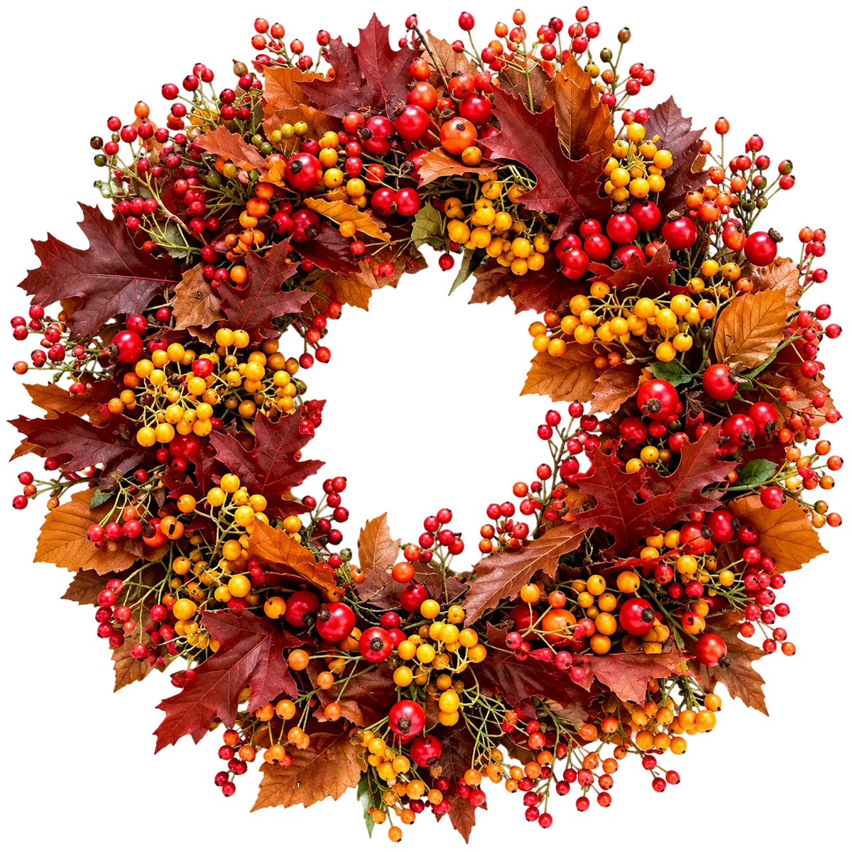 Orange and Red Berry Wreath with Leaves - Florist London
