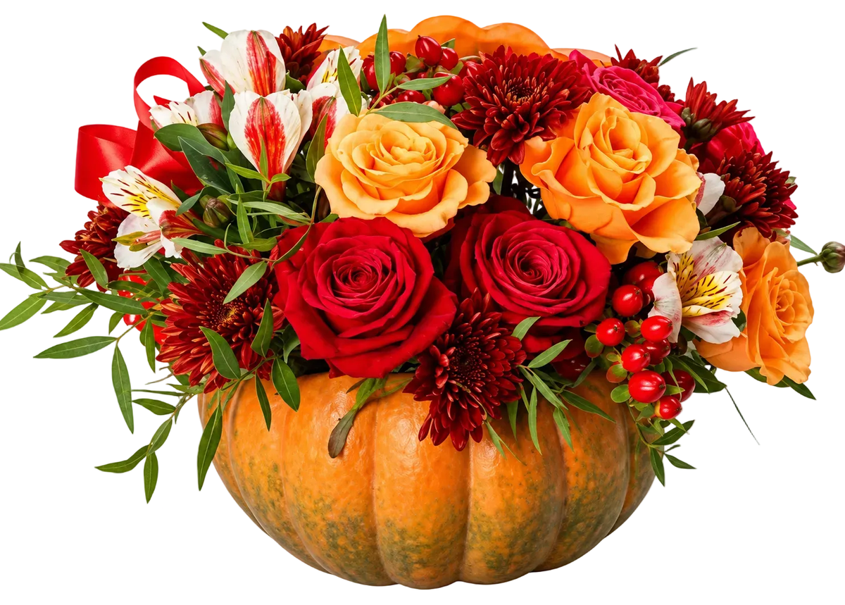 Orange and Red in a Pumpkin - Florist London