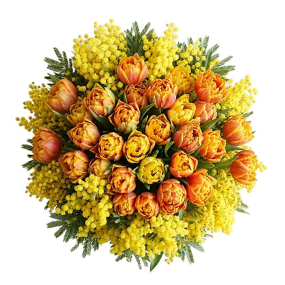 Orange Tulips and Mimosa Bouquet - Florist London